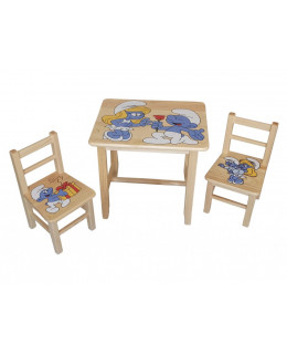 ČistéDřevo Dřevěný dětský stoleček s židličkami - Šmoulové
