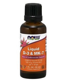 NOW Tekutý vitamin D3 & K2 MK-7, 500 IU 20 ug v 1 kapce, 30 ml