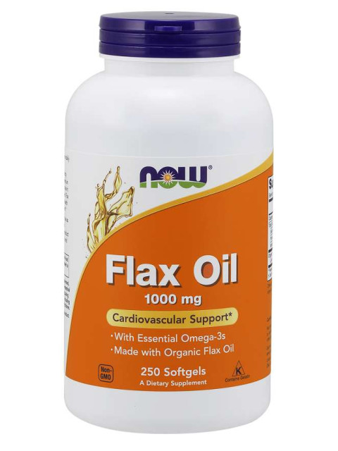 NOW Flax oil, Lněný olej, 1000 mg, 250 softgelových kapslí