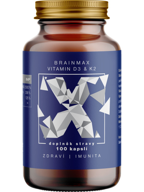 BrainMax Vitamin D3 & K2, 5000 IU / K2 jako MK7 150 mcg, 100 kapslí 