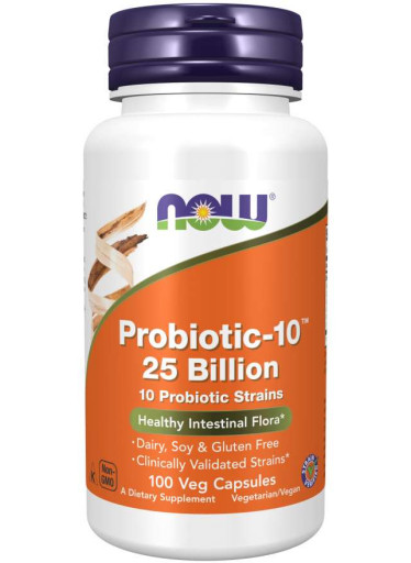 NOW Probiotic-10, probiotika, 25 miliard CFU, 10 kmenů, 100 rostlinných kapslí