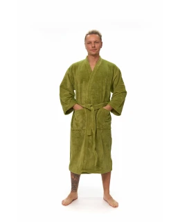 Pánský župan kimono s výšivkou, Olive Green