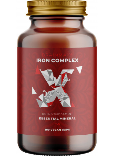 BrainMax Iron Complex, železo bisglycinát, 25 mg, 100 rostlinných kapslí