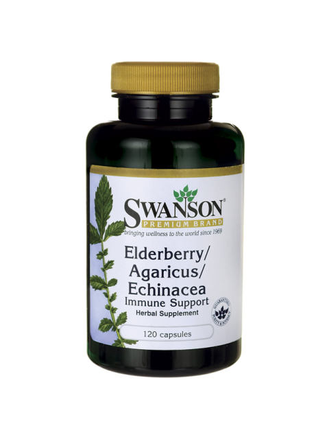 Swanson Elderberry/ Agaricus/ Echinacea Immune Support (Bezinka, pečárka, echinacea, podpora imunity), 120 kapslí - EXPIRACE 5/2023