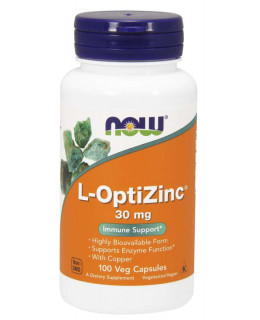 NOW L-OptiZinc Zinek + Měď, 30 mg, 100 rostlinných kapslí