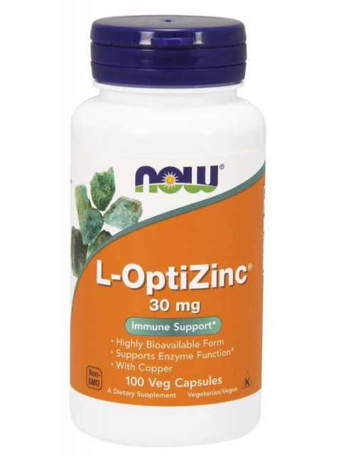 NOW L-OptiZinc Zinek + Měď, 30 mg, 100 rostlinných kapslí