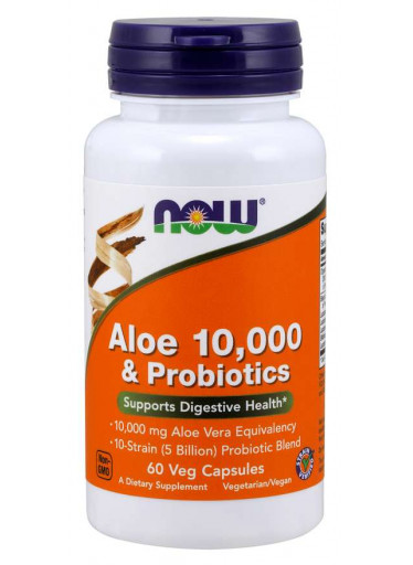 NOW Aloe 10000 & Probiotics (aloe vera s probiotiky), 60 rostlinných kapslí