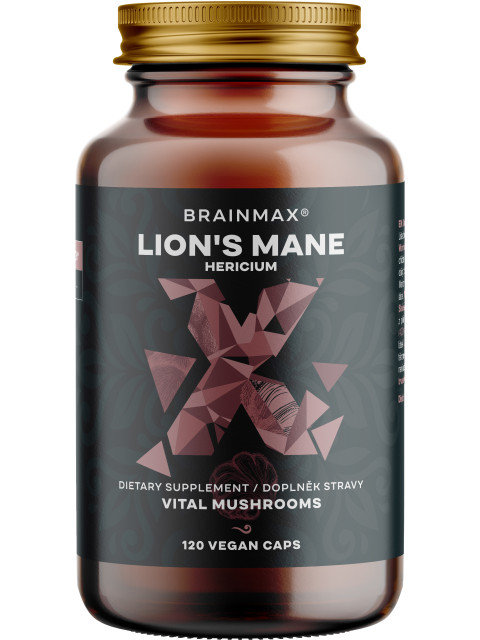 BrainMax Lion's Mane (Hericium) extrakt, 50% polysacharidů a 20% glukanů (beta-1,3/1,6 D-glukanů), 400 mg, 120 rostlinných kapslí