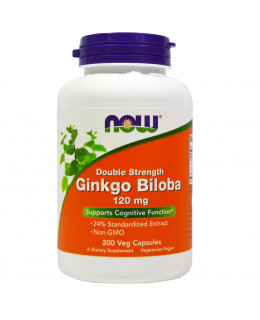 NOW Ginkgo Biloba Double Strenght, 120 mg, 200 rostlinných kapslí