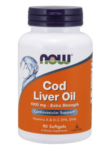 NOW Cod Liver Oil (olej z tresčích jater), 1000 mg, 90 softgel kapslí