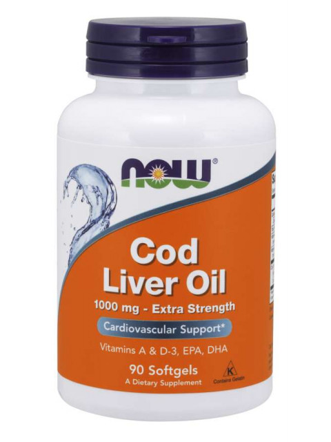 NOW Cod Liver Oil (olej z tresčích jater), 1000 mg, 90 softgel kapslí