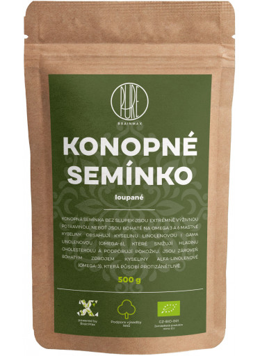 BrainMax Pure Konopné semínko - loupané BIO, 500g
