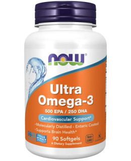 NOW Ultra omega-3, 250 DHA/500 EPA, 90 softgelových kapslí