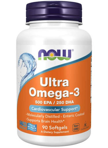 NOW Ultra omega-3, 250 DHA/500 EPA, 90 softgelových kapslí
