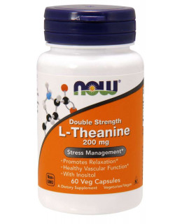 NOW L-Theanine s Inositolem Double Strength, 200 mg, 60 rostlinných kapslí