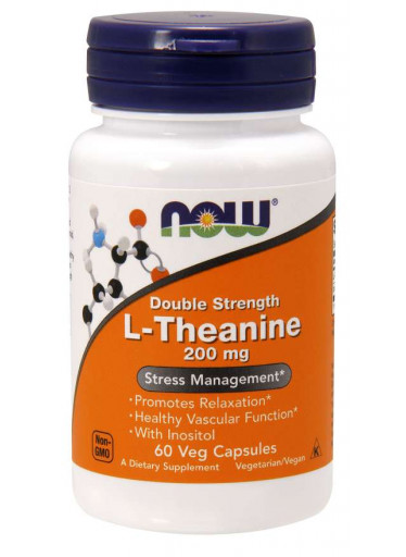 NOW L-Theanine s Inositolem Double Strength, 200 mg, 60 rostlinných kapslí
