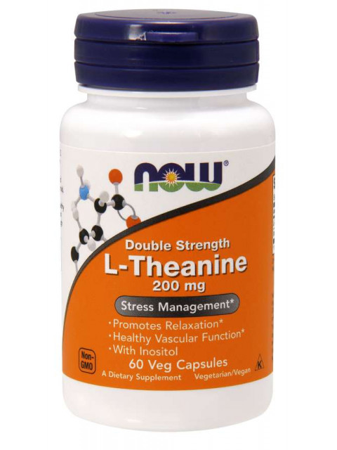 NOW L-Theanine s Inositolem Double Strength, 200 mg, 60 rostlinných kapslí