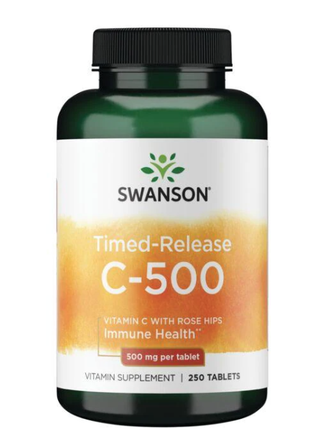 Swanson Vitamin C s postupným uvolňováním a extraktem z šípků, 500 mg, 250 tablet