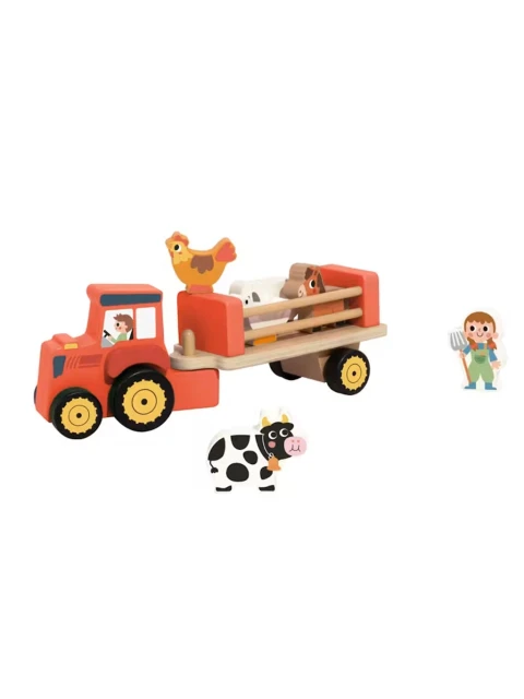 TookyToy Dřevěný traktor se zvířátky