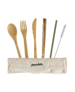 Pandoo Bambusová cestovní sada příborů s hůlkami a brčkem