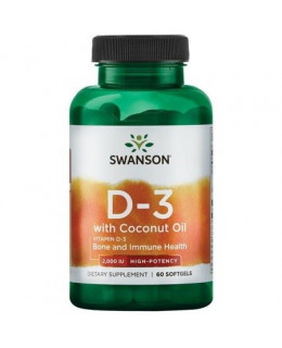 Swanson Vitamin D3 with Coconut oil (s kokosovým olejem), 2000 IU, 60 softgelových kapslí - EXPIRACE 1/23