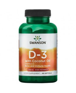 Swanson Vitamin D3 with Coconut oil (s kokosovým olejem), 2000 IU, 60 softgelových kapslí