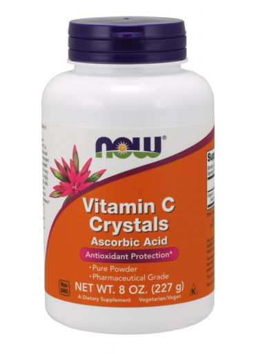 NOW Vitamin C Crystals, kyselina askorbová bez GMO, čistý prášek, 227 g