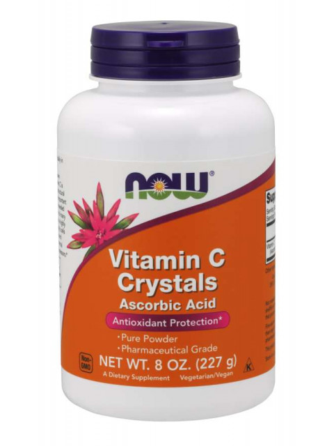 NOW Vitamin C Crystals, kyselina askorbová bez GMO, čistý prášek, 227 g - EXPIRACE 5/23