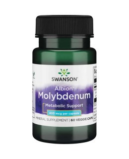 Swanson Molybdenum Chelated (molybden glycinát v chelátové vazbě), 400 mcg, 60 rostlinných kapslí