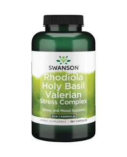 Swanson Full Spectrum Rhodiola Holy Basil Valerian Stres Complex (Rhodiola, Bazalka indická, Kozlík lékařský), 180 kapslí