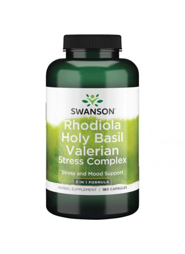 Swanson Full Spectrum Rhodiola Holy Basil Valerian Stres Complex (Rhodiola, Bazalka indická, Kozlík lékařský), 180 kapslí